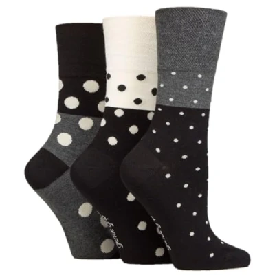 Image of Women&#039;s 3 Pair Gentle Grip Patterned Bamboo Socks Mono Spots 4 8