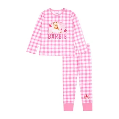 Image of Barbie Girls Pyjamas 100% Cotton Pjs Long Doll Gifts Clothes Official Merchandise (UK, Age, 6 Years, 7 Regular, Pink Check)
