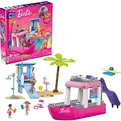 Image of Barbie Dream Boat, building toy for boys and girls + 6 years, includes 317 blocks, 3 dolls accessories, HPN79