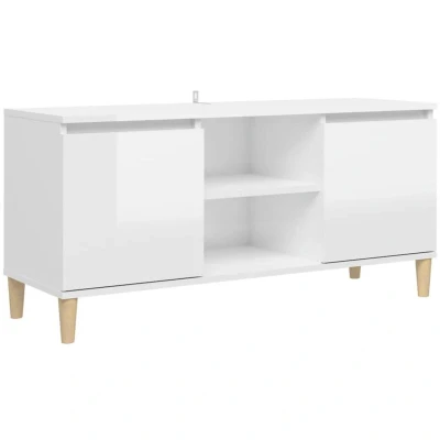 Image of vidaXL TV Cabinet &amp; Solid Wood Legs High Gloss White 103.5x35x50 cm