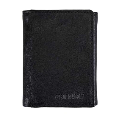 Image of Steve Madden Men&#039;s RFID Trifold Wallet with Id Window, Black (Smooth Grain), One Size