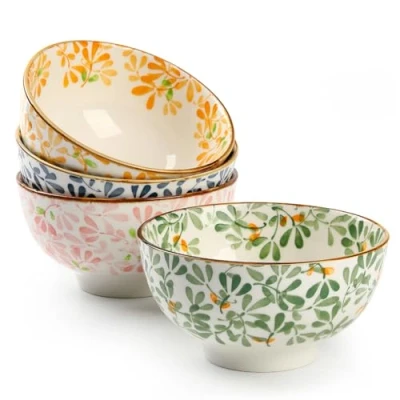 Image of TuYines Cereal Bowls Set of 4,Ceramic Bowls,Porcelain Dessert Bowls,Soup Bowls, 4.75 Inch Serving Bowls,Breakfast Bowls,Small for Ice Cream, Rice, Soup, Dessert, Microwave and Dishwasher Safe