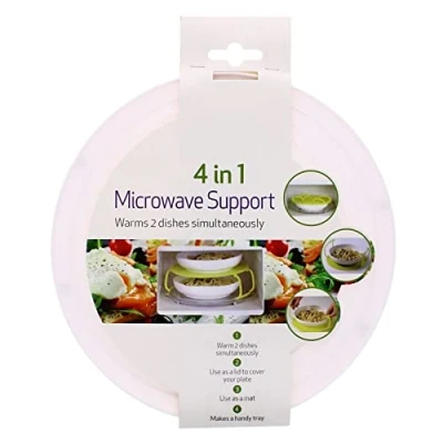 Image of 4 in 1 Microwave Food Plate Stand Lid Support Stacker Tray Heat Warm/Hot Plastic (White)