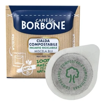 Image of Caffè Borbone Compostable Pod, Blue Coffee Blend 100 Pads Compatible with ESE System Paper 44 mm