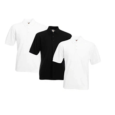 Image of Fruit of the Loom Men&#039;s Polo Shirt (Pack 3), 2 white 1 black, XXXXX Large