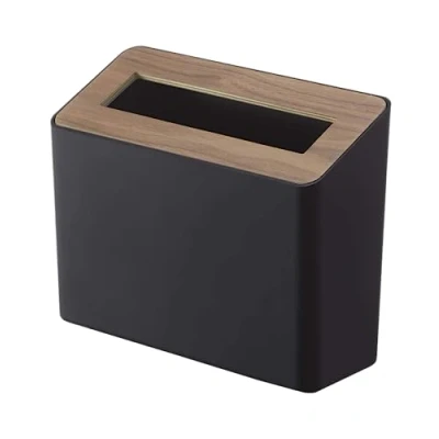 Image of YAMAZAKI 5230 RIN Table Trash Can, black, ABS Resin/Wood, Minimalist, 22 x 9 15.5 cm