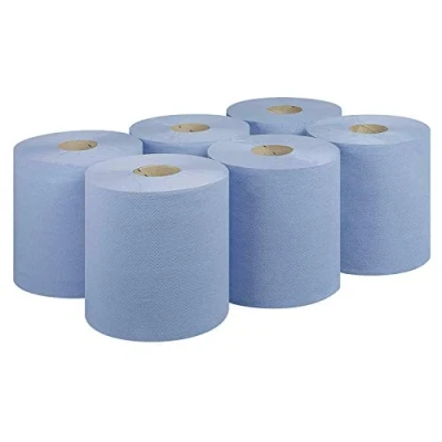 Image of SWIFT 6 x Premium Quality Centrefeed Dispenser Blue Rolls 2 Ply Embossed Paper Hand Towel Tissue Gym Wall Mounted Lockable 150m