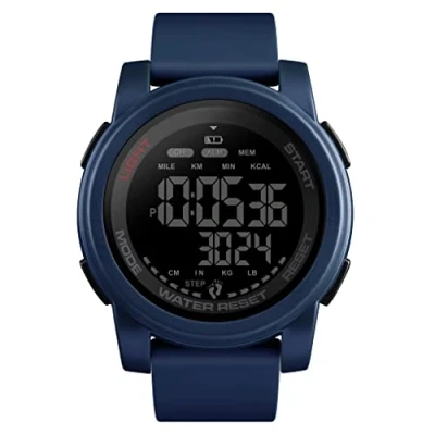 Image of TONSHEN Mens Outdoor Multifunction Digital Watch 50M Waterproof LED Electronic Double Time Pedometer Calories Plastic Case with Rubber Band Military Sport Watches (Blue 2)