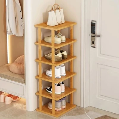 Image of Shienfir 5/7/8 Tiers Wood Narrow Shoe Rack, Detatchable Storger,Vertical Organizer Space Saving Corner Shelf,Tall Tower,Free Standing for Entryway,No Tool Assembly 6