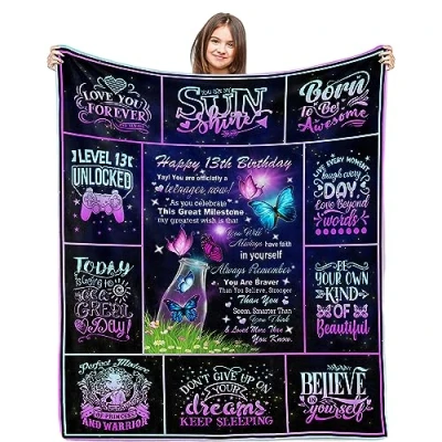 Image of Lviliss 13 Year Old Girl Birthday Gifts, Gifts for Girl, 13th Gift Ideas, Decorations Throw Blanket 50“x60