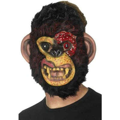 Image of Smiffys Zombie Chimp Mask, Black EVA, with Fur, Halloween Alley Fancy Dress, Dress Up Masks