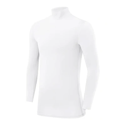 Image of PowerLayer Men&#039;s Compression Base Layer Top Long Sleeve Under Shirt Mock Neck White, S
