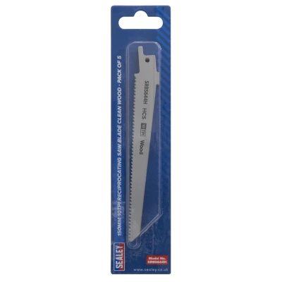 Image of Sealey Reciprocating Saw Blade Clean Wood 150mm 10tpi Pack of 5