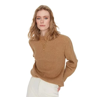 Image of Trendyol Women Oversize Basic Crew Neck Knitwear Sweater Camels