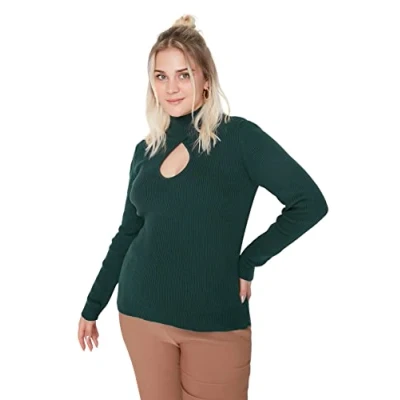 Image of Trendyol Women&#039;s Regular fit Basic High Neck Knitwear Plus Size Jumper Sweatshirt, Green, XXL