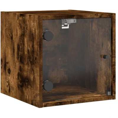 Image of vidaXL Bedside Cabinet with Glass Door Smoked Oak 35x37x35 cm