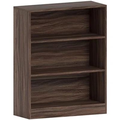 Image of Vida Designs Cambridge 3 Tier Low Bookcase, Walnut Wooden Shelving Display Storage Unit Office Living Room Furniture