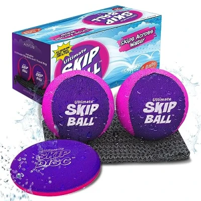 Image of Activ Life Skip Ball, 2 Pack (Pink, Purple), Water Skipping Balls for Swimming Pools, Pool Ball and Toy Kids, Easter Basket Stuffer Gift Kids