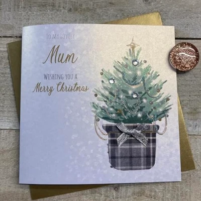 Image of WHITE COTTON CARDS MUM CHRISTMAS TREE CARD, HAND FINISHED (C23 S1), 16cm x