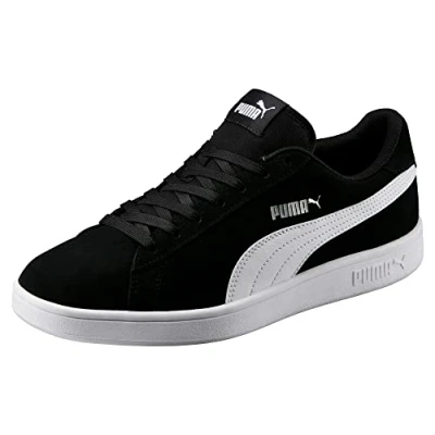 Image of PUMA Unisex Smash V2 Low Top Sneakers, Black White Silver, 4.5 UK