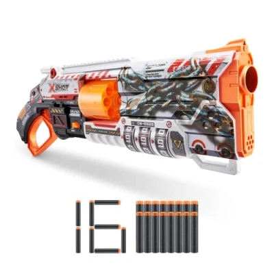 Image of XSHOT Skins Lock Blaster by ZURU with 16 Darts, Rotating Barrel, Air Pocket Dart Technology, Locking Mechanism Unique Code, Toy Foam for Kids, Teens and Adults