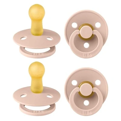 Image of BIBS Colour Soother 4 Pack, BPA Free Dummy Pacifier, Round Nipple. Natural Rubber Latex, Made in Denmark, Size 2 (6 18 Months), Blush