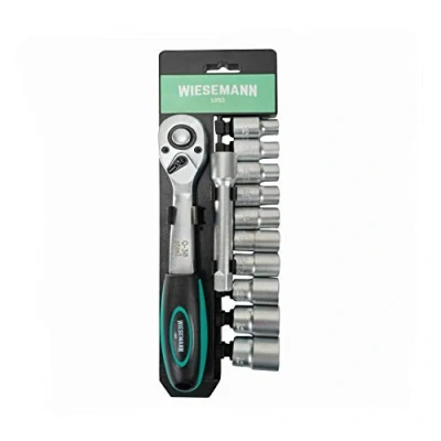 Image of Socket Wrench Set 12 pcs with 1/2&quot; Ratchet, 10mm 24mm Hexagon bit Inserts and Extension 125mm Chrome Vanadium Steel Holder from WIESEMANN 1893 I 80065