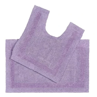 Image of HOMESCAPES Luxury Bath Mat Set of 2 50 x 80 cm and 55 Lilac 100% Cotton Bathroom Rug Pedestal Premium Machine Washable