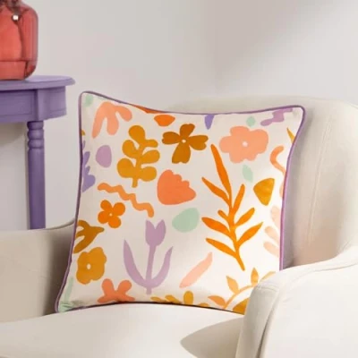 Image of furn. Amelie Doodles Floral Velvet Filled Cushion Multicolour Size 43 cm x