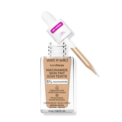 Image of Wet n Wild Bare Focus Niacinamide Skin Tint, Lightweight Foundation with Buildable Formula, Enriched Hyaluronic Acid and Vitamin E for a Radiant Look, Cream Beige