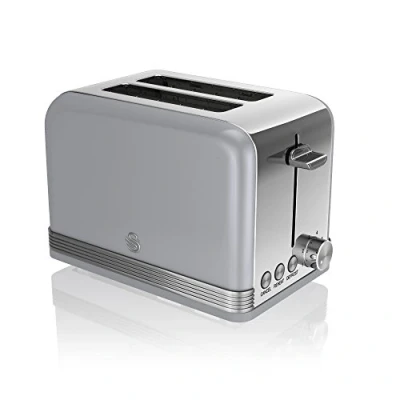 Image of Swan Retro 2 Slice Stainless Steel Toaster Grey