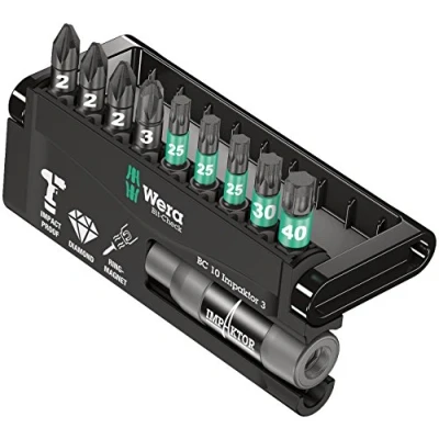 Image of Wera bit Check 10 Impaktor 3 TriTorsion Long Life set for all impact drills, with holder, PZ/TX, 10PC, 05057683001