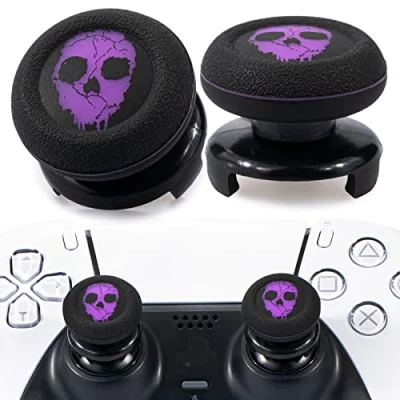 Image of Playrealm FPS Thumbstick Extender &amp; Printing Rubber Silicone Grip Cover 2 Sets for PS5 Dualsenese PS4 Controller (Ghost Purple）
