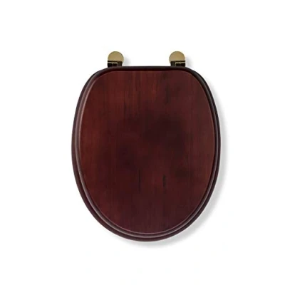 Image of Croydex Mahogany Effect Toilet Seat with Brass Hinges Solid Wood Seats for Extra Comfort Adjustable Fit 110mm 200mm Fixing Hole Centres, 48 x 38 7 cm, All Fittings Included