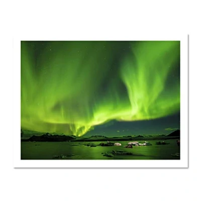 Image of Northern Lights Aurora Borealis Green Large Framed Art Print Poster Wall Decor 18x24 inch