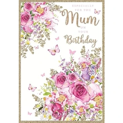 Image of Pizazz Birthday Card Flitter and Foil Finish Mum Butterflies Flowers From the Range (NQ DR445)