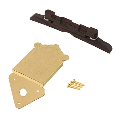 Image of LYWS Adjustable Rosewood Mandolin Bridge &amp; Gold Tailpiece