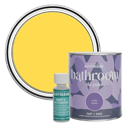 Image of Rust Oleum Yellow Water Resistant Bathroom Tile Paint in Satin Finish Lemon Sorbet 750ml