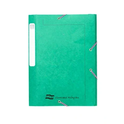 Image of Exacompta Ref 5263Z Europa Elasticated Filing Box, A4, 25mm Spine, Holds A4 Documents, Flat Packed for Storage, Easy Assembly, Secure Elastic Straps, Spine Label Green