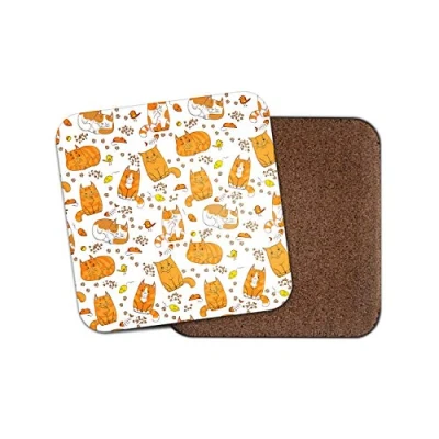 Image of 1 x Ginger Cats Pattern Coaster Kittens Cat Orange Mice Cute Mum Gran #15291
