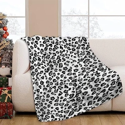 Image of JOOCAR Snow Leopard Print Throw Blanket Gray Cheetah Jaguar White Animal Spot Fur Pattern Cozy Soft Lightweight Flannel Plush Blankets for Bed Couch Living Room Sofa Chair,60x80 Inch