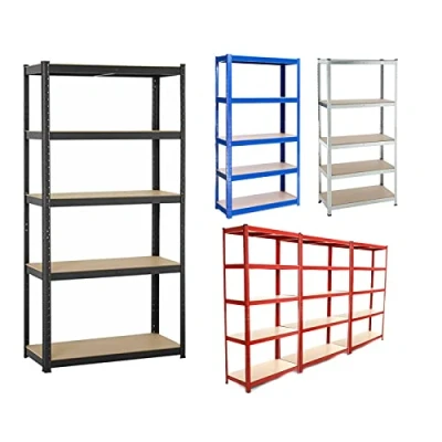 Image of DayPlus 5 Tier Shelving Unit for Garage and Shed Freestanding Industrial Metal Shelf, Boltless Steel &amp; MDF Shelves, 875KG Capacity Extra Deep Storage Racking (180x90x40cm, Black)