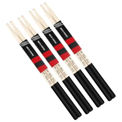 Image of Drum Sticks for Drums, Natural Solid Wood丨Weight Balanced丨Non Slip Grip, Live Performance &amp; Kit Practice Accessories, Percussion Drumsticks Professional Beginner (4 Pairs, 5B)