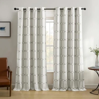 Image of Elrene Home Fashions Kaiden Geometric Room Darkening Grommet Linen Window Curtain Drape Panel, 52&quot; W x 84&quot; L (1, Gray