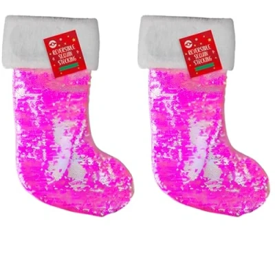 Image of AKEDE Christmas Stockings Stocking Red Large Silver And White Reversible Sequin (Pink)