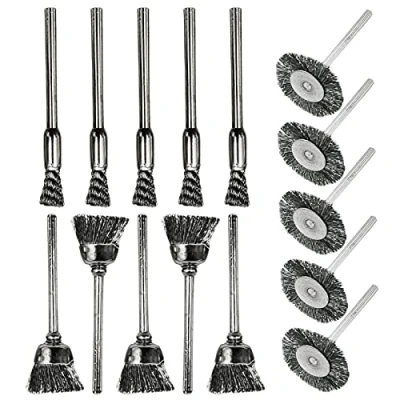 Image of GmeDhc Metal Wire Brush Drill Set, 15 Pieces Brushes for Cleaning, Wheel, Cup and Tube Kit, Removal Rust, Corrosion, Paint