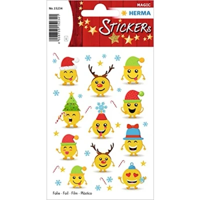Image of HERMA 15234 Christmas Stickers, Semojis (11 Film, Matt) Self Adhesive Decoration, Permanent Labels for Christmas, Gifts, Crafts, Advent Calendar, Colourful