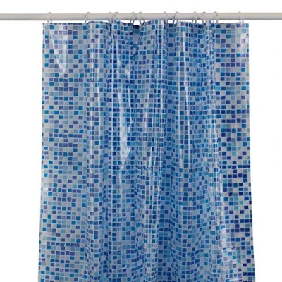 Image of KAV Premium Fully Waterproof PEVA/Shower Curtain with Hygiene and Clean Technology 180x180CM / 72x72in Blue Mosaic Design for Home Hotel Bathroom Decor (Blue Mosaic)