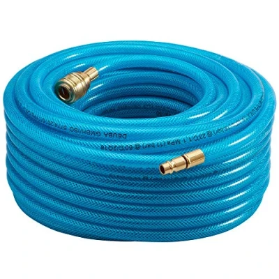 Image of DEUBA® 30m Compressed Air Hose Fabric Reinforced PVC 15 Bar 1/4&quot; Quick Coupler Connection 6mm Internal Diameter 13mm External Compressor Line for Pneumatic Tools Blue