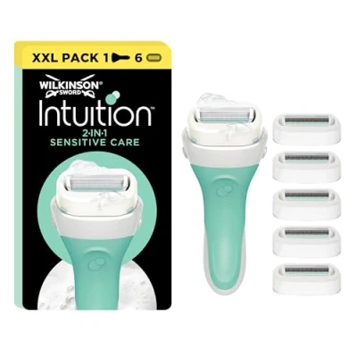 Image of WILKINSON SWORD Intuition Sensitive care Blades For Women No Shave Gel Needed Razor Handle + 6 Blade Refills